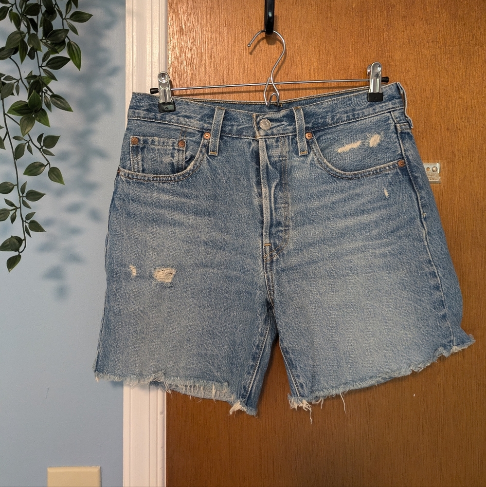 Levi's Premium 501 cut-off shorts, light wash denim, button fly